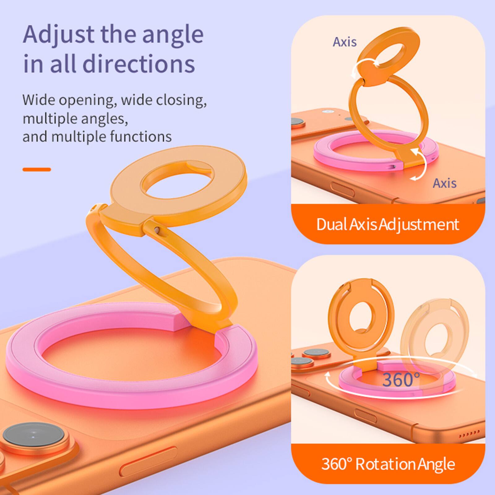 Adjust the angle in all directions

Wide opening, wide closing, multiple angles, and multiple functions

Dual Axis Adjustment

360° Rotation Angle