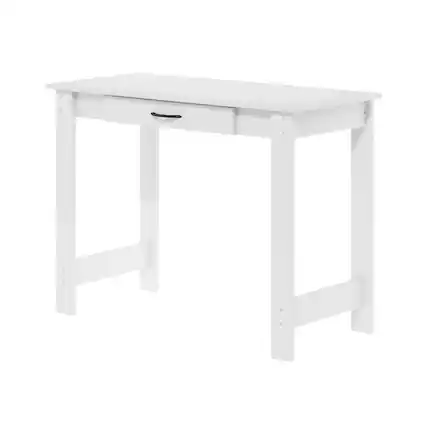 Front. BisonOffice - White Writing Desk With Drawer For Home Office And Residential Use - White.