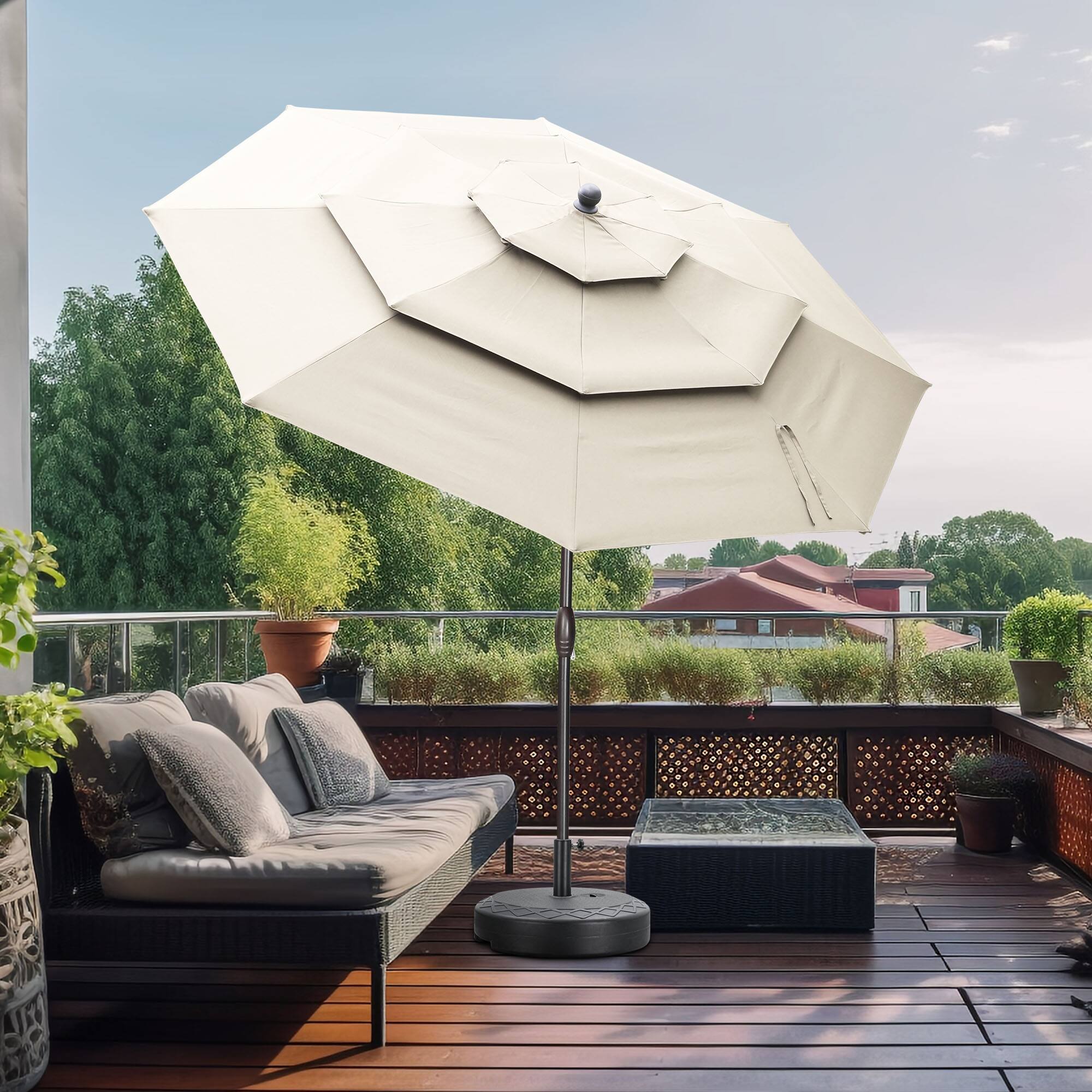 Back. Ainfox - Ainfox 10 FT Patio Umbrella 3 Tiers Outdoor Market Umbrella with Crank and Tilt for Garden Lawn Backyard Pool - Khaki.