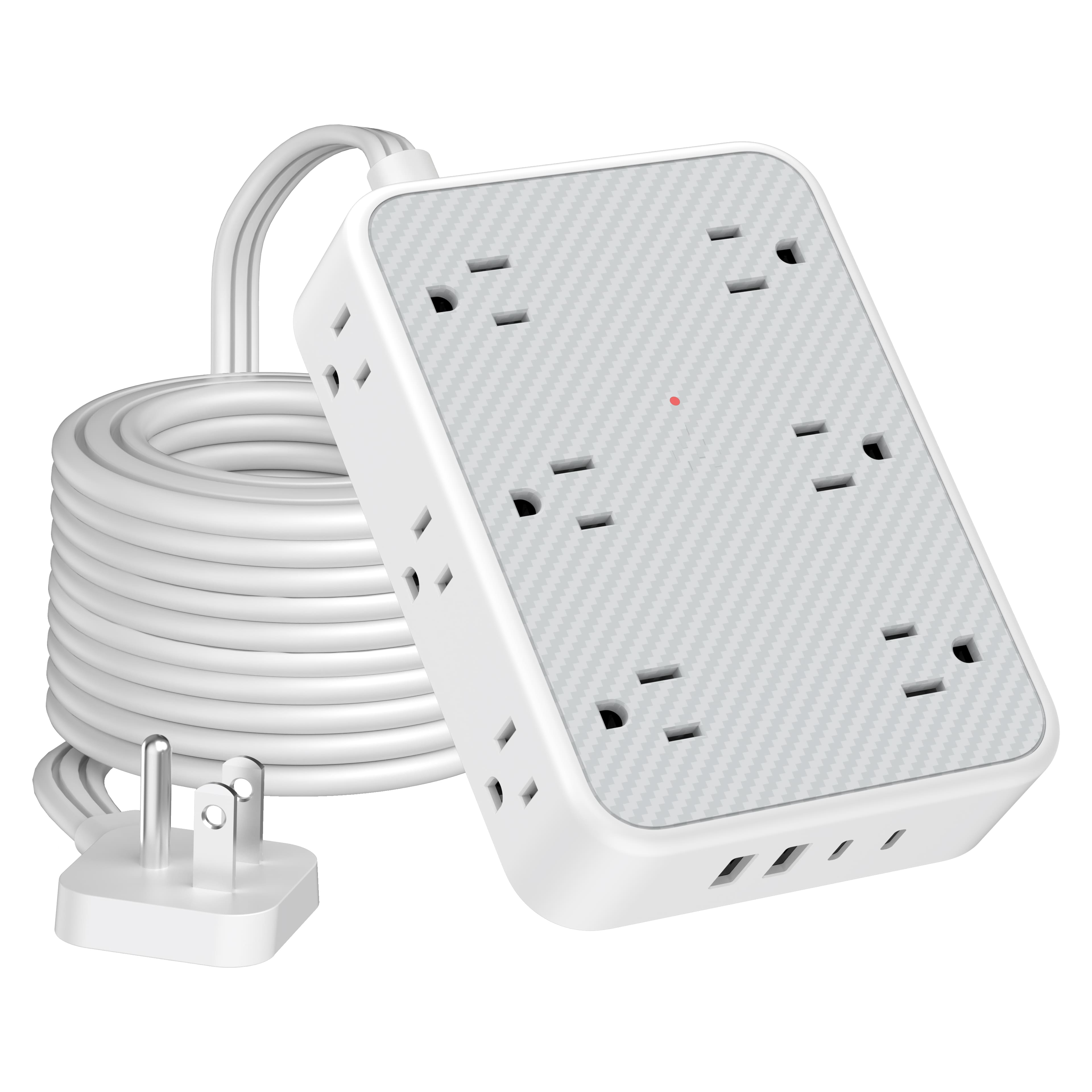 Front. TESSAN - 1800J Protection 10 Ft Flat Plug Surge Protector Power Strip with 12 Outlets and 4 USB Ports (2 USB-C) - Grey White.
