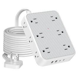 TESSAN - 1800J Protection 10 Ft Flat Plug Surge Protector Power Strip with 12 Outlets and 4 USB Ports (2 USB-C) - White & Gray