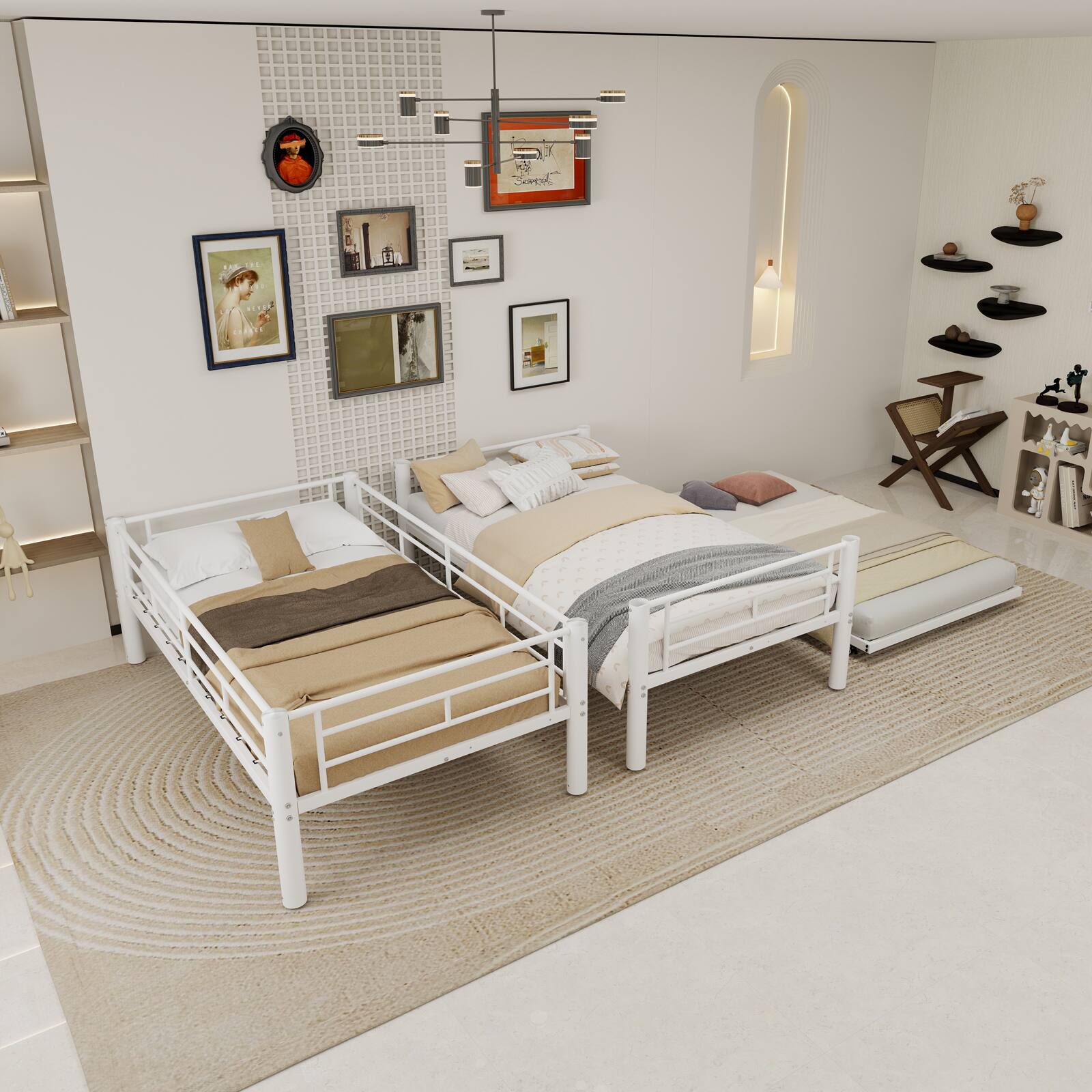 Alt View 1. Loheer - Loheer White Metal Triple Bunk Bed Twin Over Twin Over Twin Separable Space Saving Iron Frame - White.