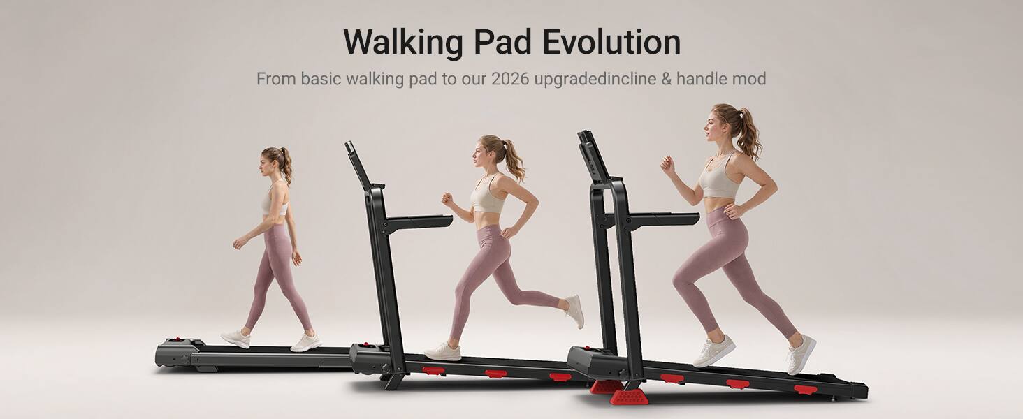Walking Pad Evolution  
From basic walking pad to our 2026 upgraded incline & handle mod