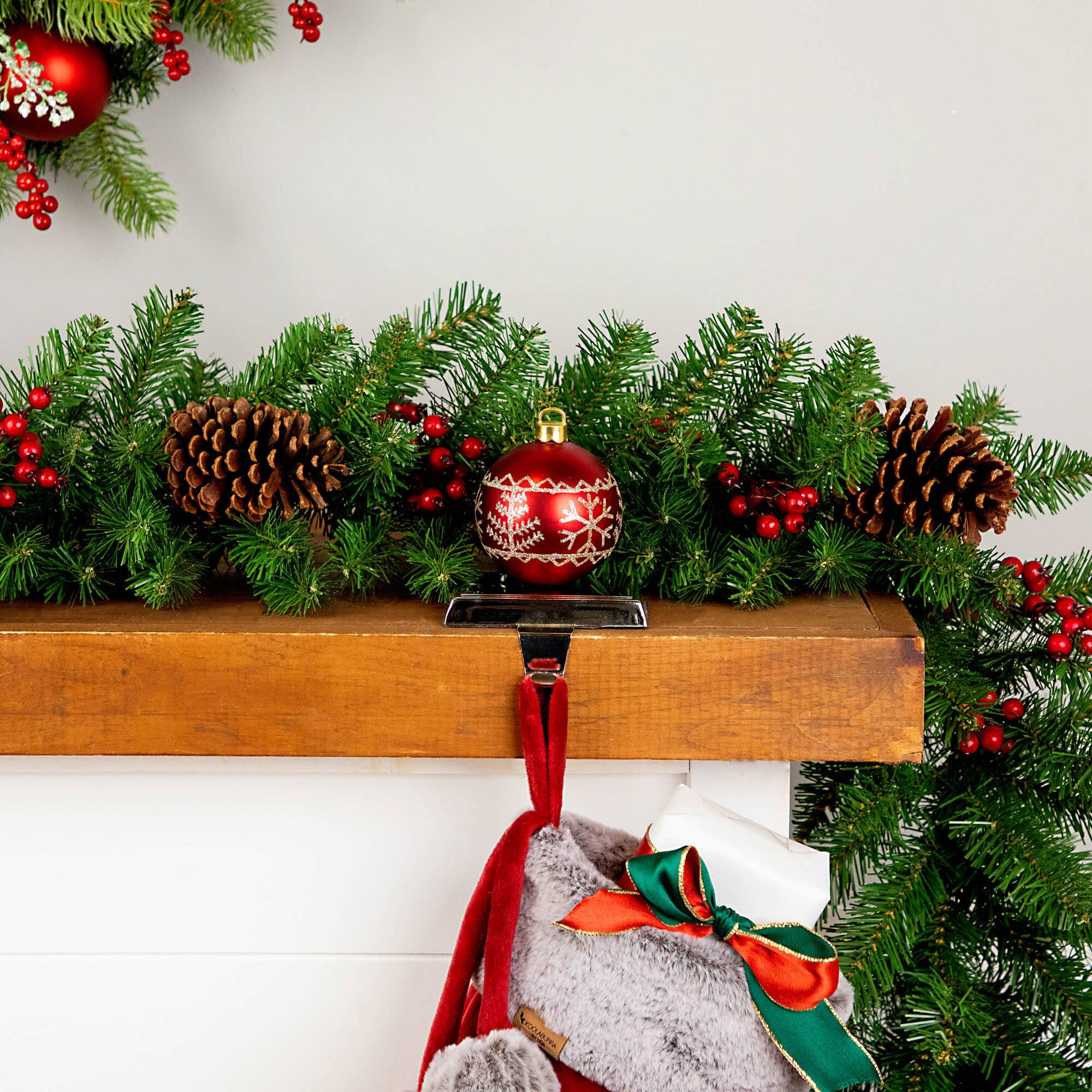 Alt View 2. Northlight - Glitter Snowflake Red Ball Ornament Christmas Stocking Holder - 5.5" - Red.