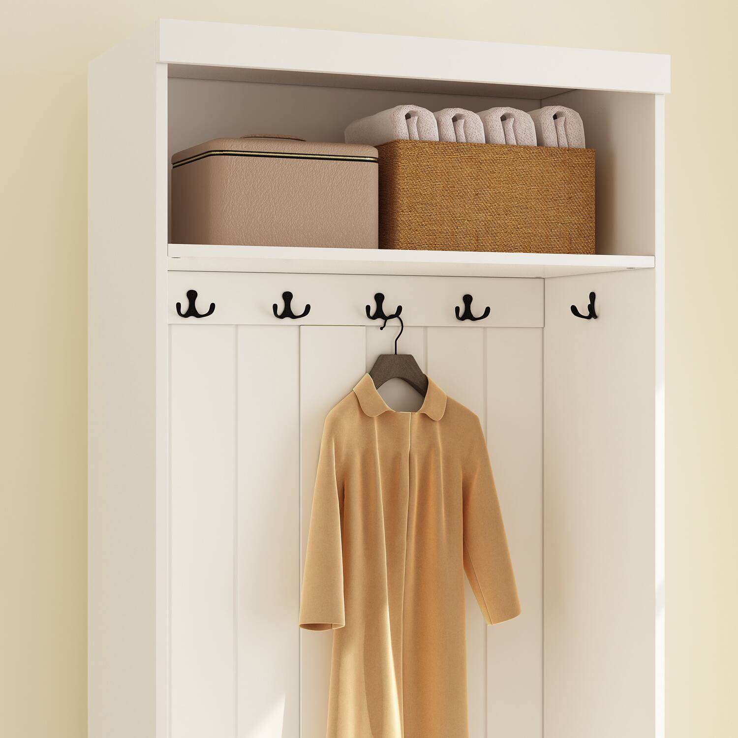 Alt View 6. FUFU&GAGA - Entryway Storage Cabinet with Coat Rack Shoe Bench and Shelves for Organized and Stylish Entry Space - White.