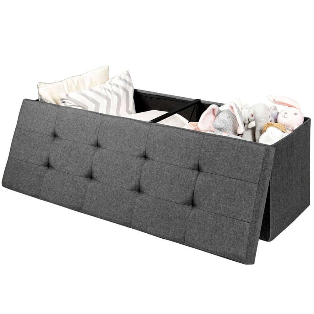 Back. Kadyn - Fabric Folding Storage with Divider Bed End Bench-Dark Gray, Folding Footstools,Multi-Functional Ottoman for Entryway - Gray.