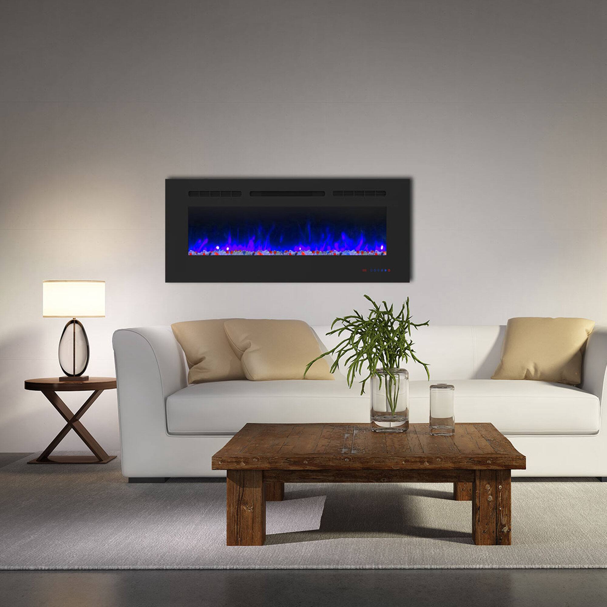 Angle. Ihomeadore - 42" Electric Wall-Mounted  Recessed Fireplace Insert with Remote, Adjustable Flame Color & Speed - Black.