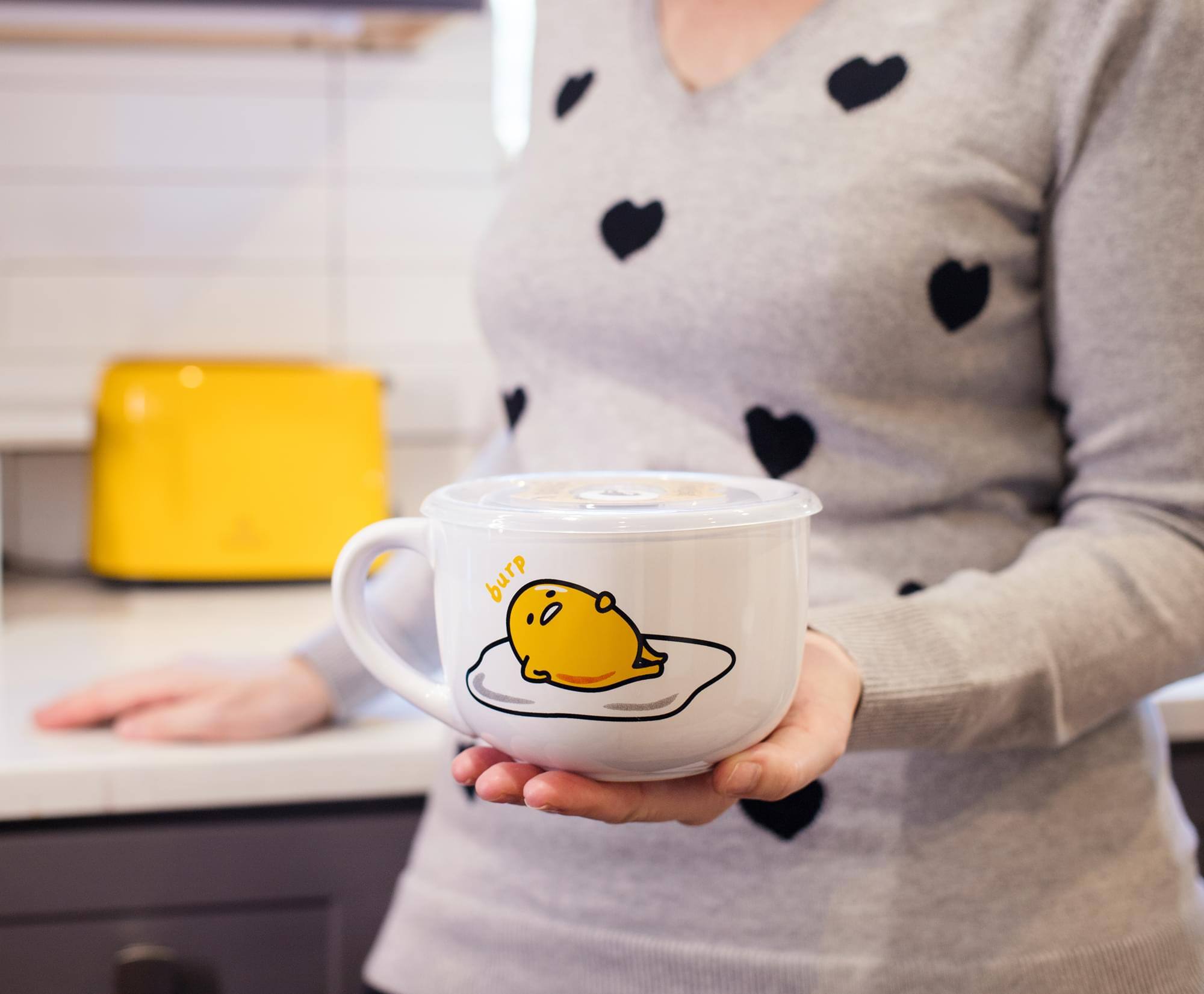 Alt View 3. Silver Buffalo - Sanrio Gudetama "Late Night Snack" Ceramic Soup Mug With Vented Lid | 24 Ounces - White.