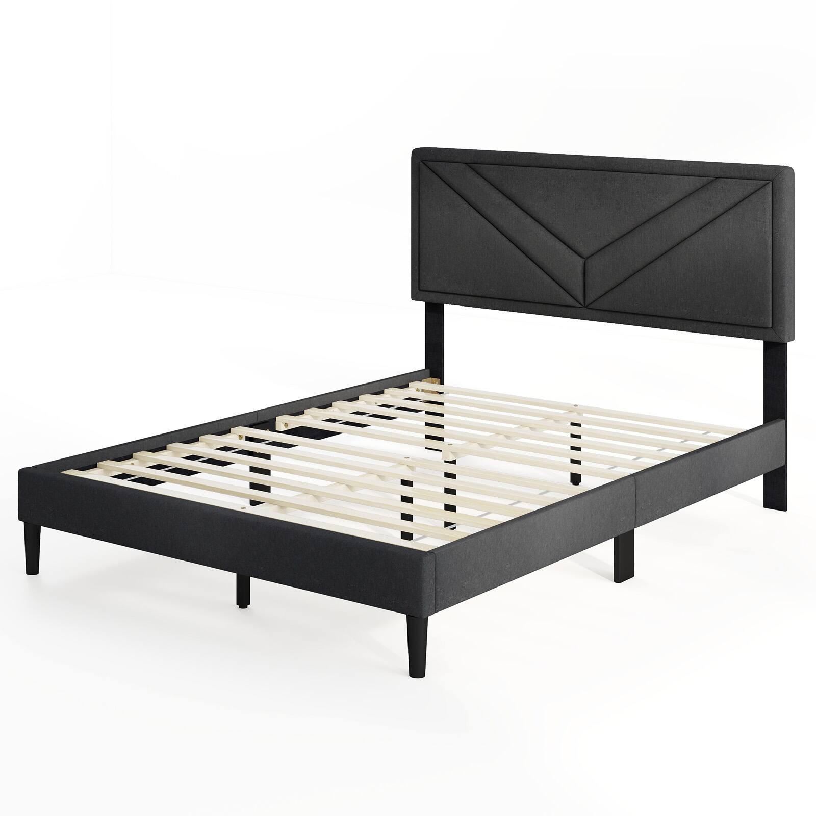 Alt View 9. Gymax - Gymax Full Size Bed Frame w/ Tufted Headboard & Wooden Slats Easy Assembly - Gray.