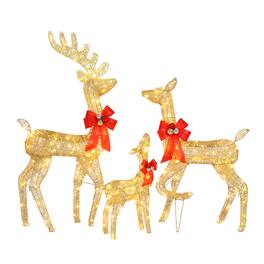 Winado - 3PCS Christmas Reindeer Family 4FT Set with Lights, Plastic Decorative Knot for Indoor Outdoor Holiday Party Decorations - Golden