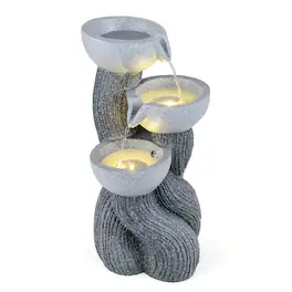 Costway - 18.5"H Outdoor Water Fountain 3-Tier Cascading Bowl Tabletop Waterfall Fountain - Gray