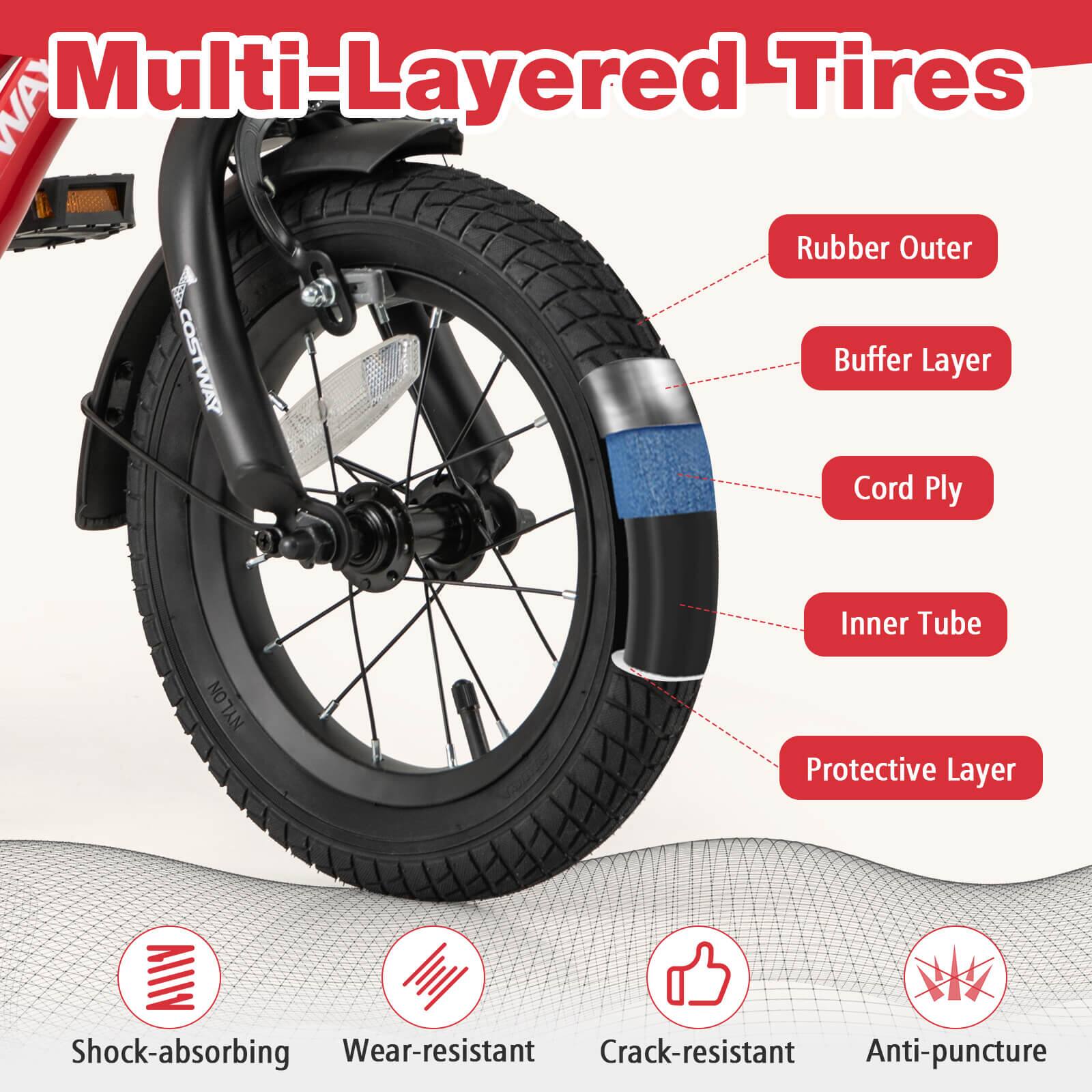 WAY Multi-Layered Tires  
COSTWAY Rubber Outer Buffer Layer Cord Ply Inner Tube NYLON Protective Layer  
Shock-absorbing Wear-resistant Crack-resistant Anti-puncture