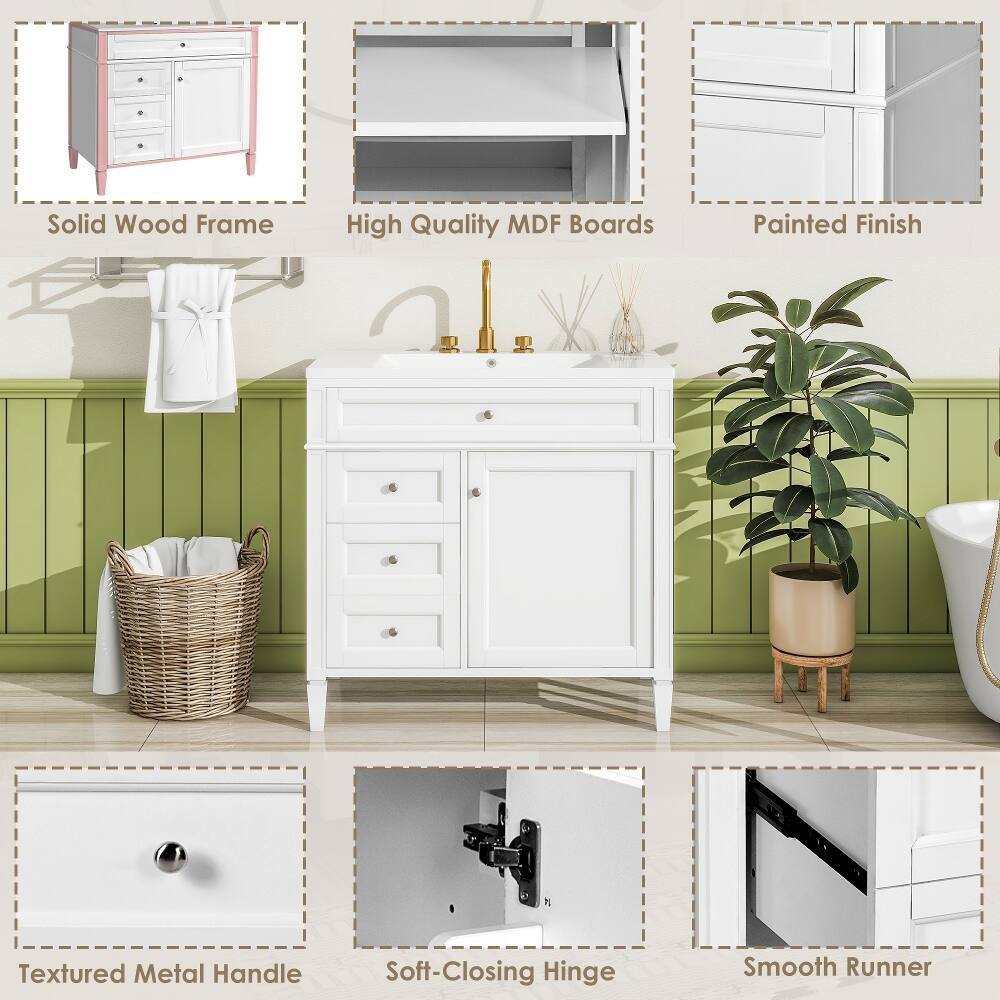 Solid Wood Frame  
High Quality MDF Boards  
Painted Finish  
Textured Metal Handle  
Soft-Closing Hinge  
Smooth Runner