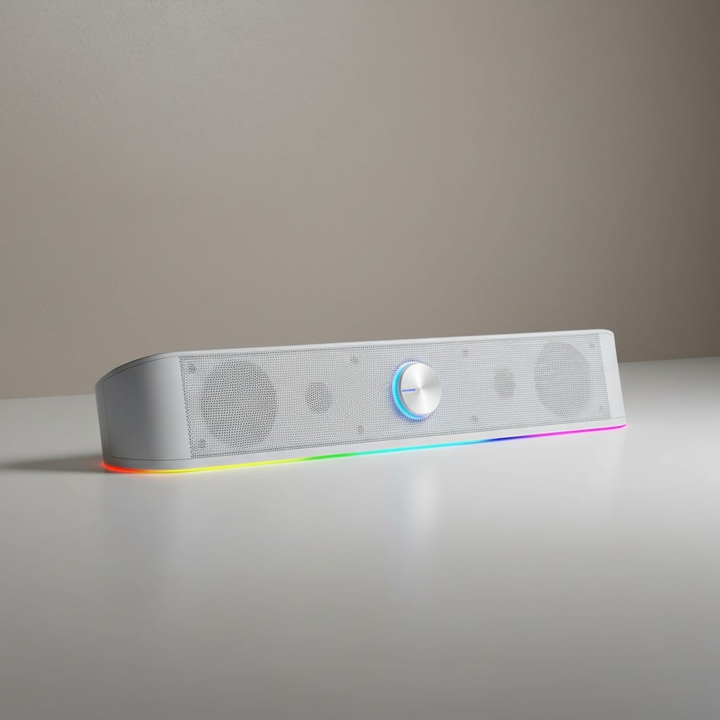 Dazzed Corner - RGB Desktop Soundbar Speaker with Audio Sync Lights, USB Powered - White