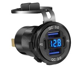 Home Collection - 12–24V 4-Port Fast Car Charger QC3.0 and PD USB-C Socket with Voltmeter for Boat RV