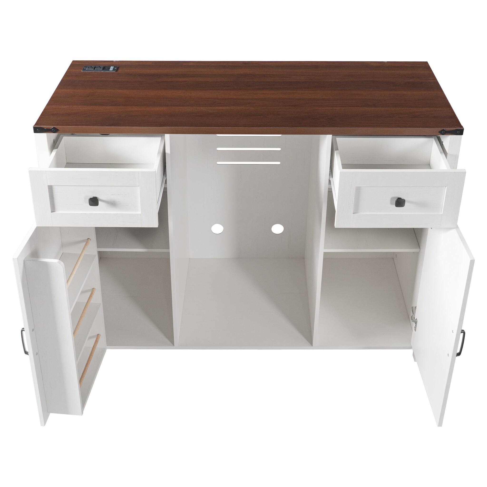Left. Forest'nSky - 53.2" Fridge Cabinet Bar Cabinet with Power Outlet, 2 Doors and 2 Drawers in White - White.