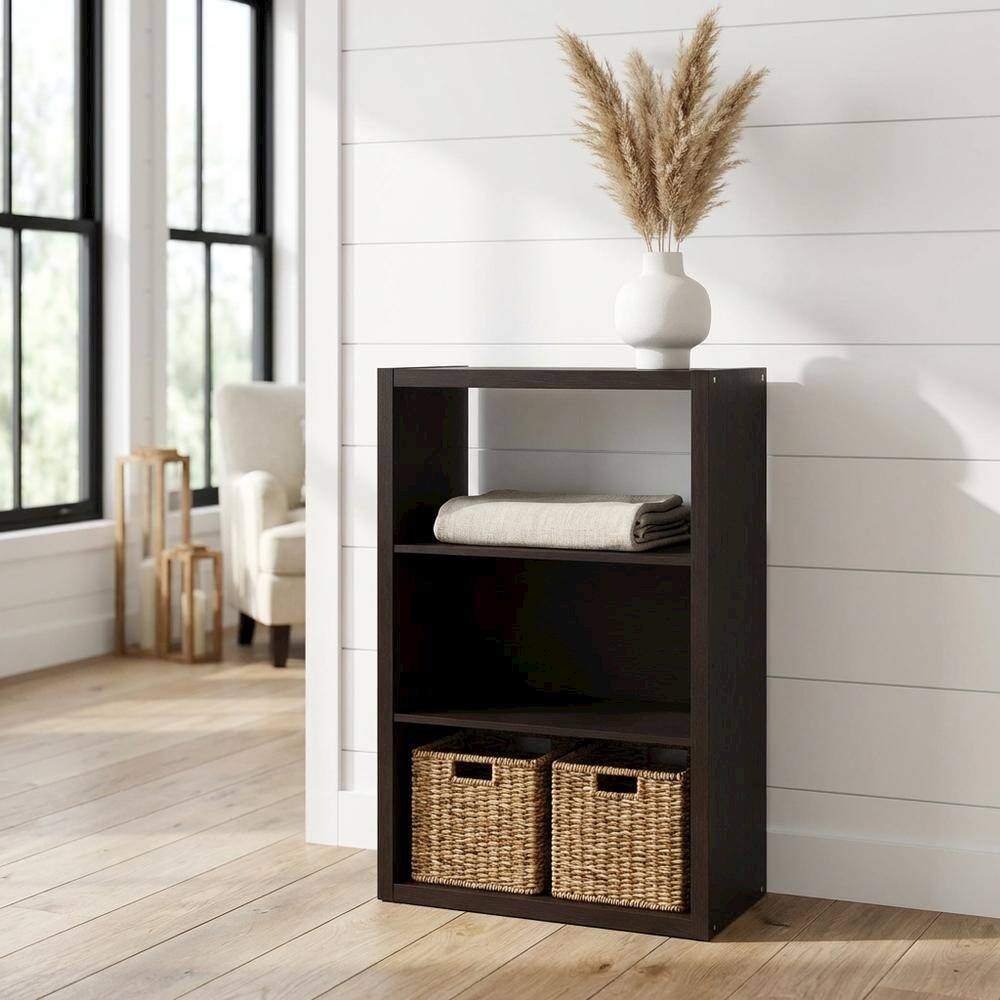 Angle. FurniFact - Wooden bookcase with open shelves for versatile storage - Dark Oak.