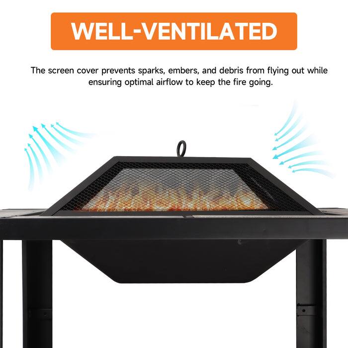 WELL-VENTILATED
The screen cover prevents sparks, embers, and debris from flying out while ensuring optimal airflow to keep the fire going.