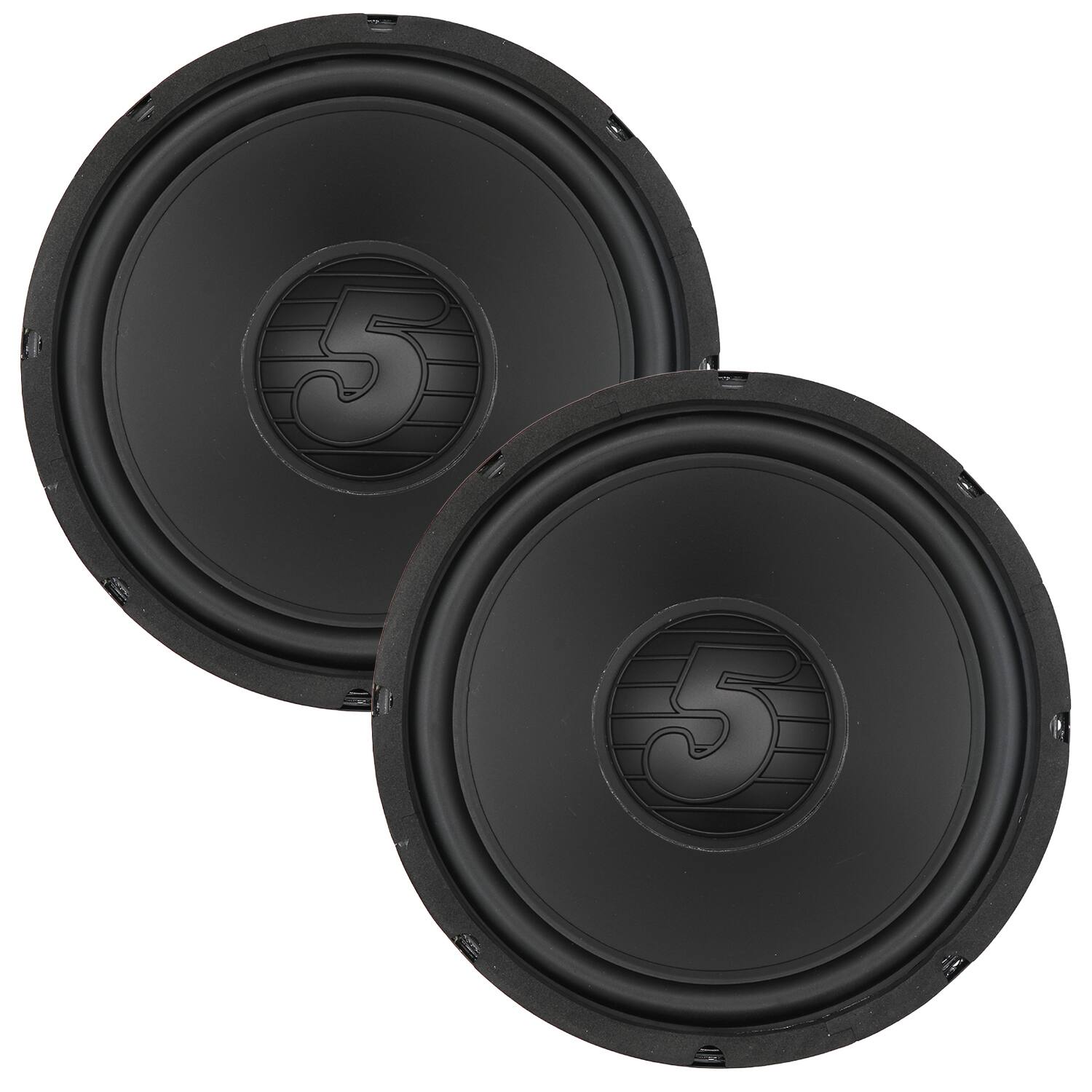 Front. 5 CORE - 5 Core 12 Inch Woofer Pair 400W Car Subwoofer 4Ohm Replacement Deep Sub w Poly Cone - Black.