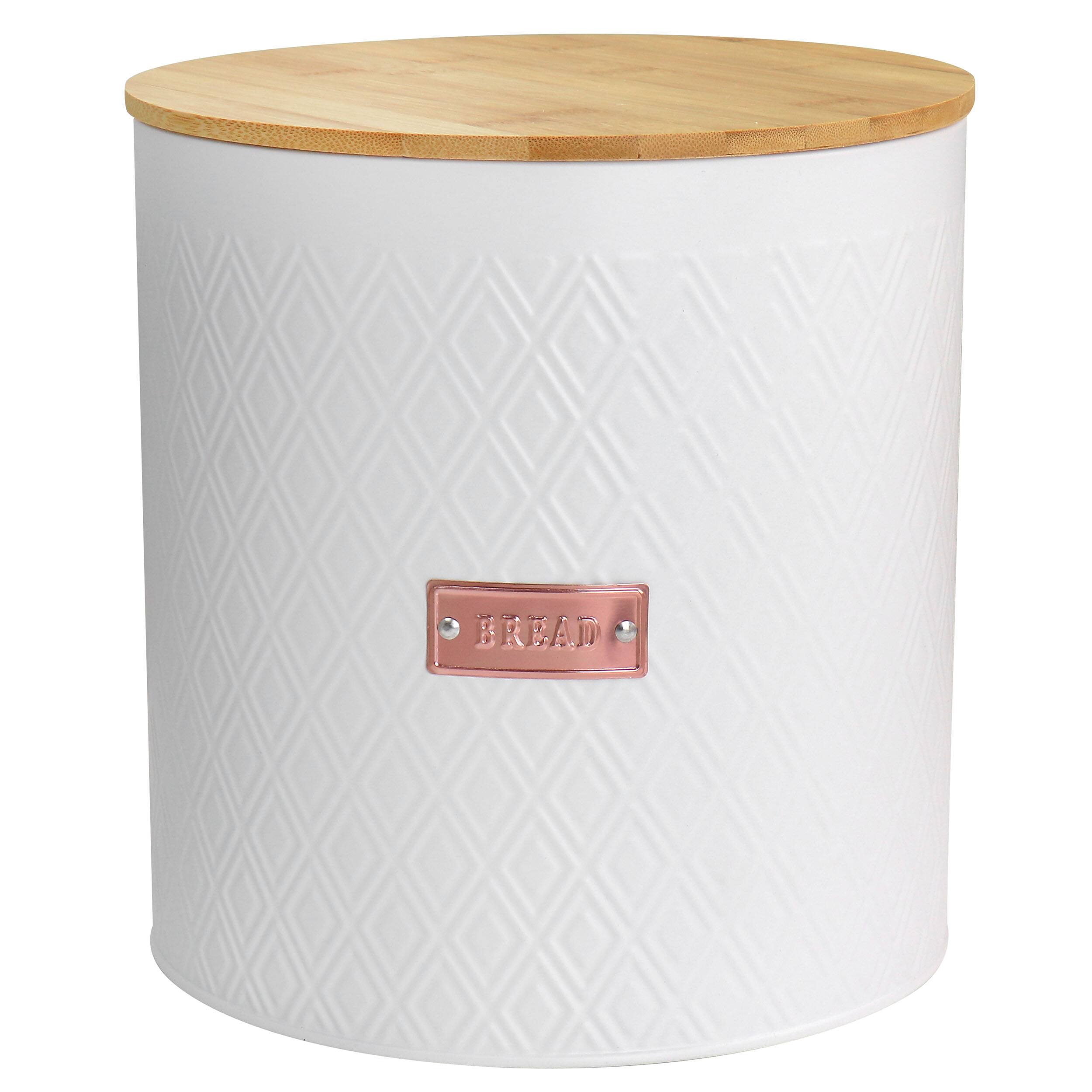Left. MegaChef - MegaChef Kitchen Food Storage and Organization 4 Piece Argyle Canister Set in White with Bamboo Lids - White.