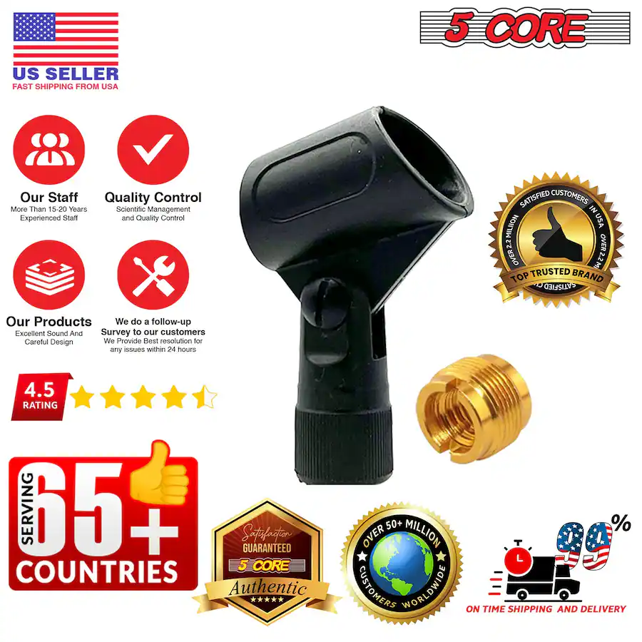 5 CORE Microphone Clip Holder 6 Pieces with Screw Adapters 5/8 to 3/8 ...