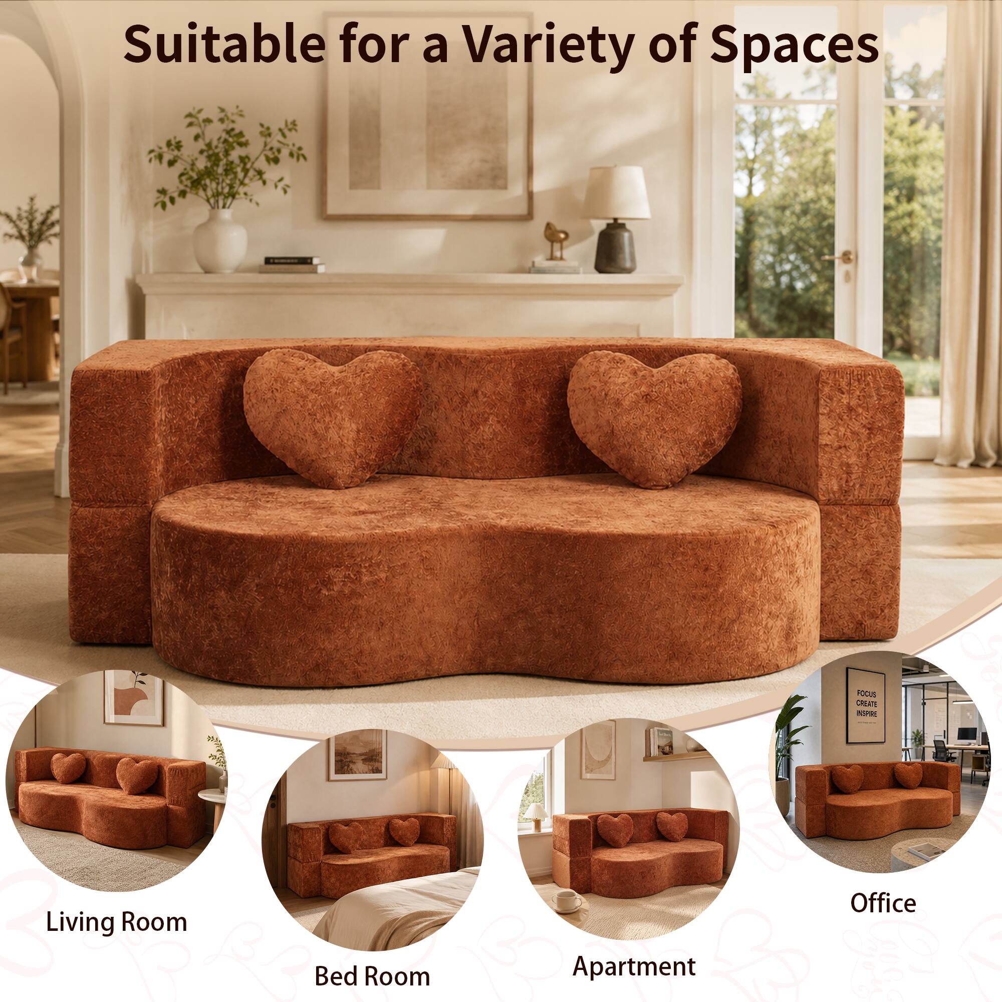 Boyel Living Brown Heart Shaped Cheese Bed Convertible Sofa 78.7 Inch ...