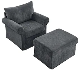Forest'nSky - 37.5" Accent Chair Stylish Single Sofa Chair with Ottoman for Living Room,Grey - Gray