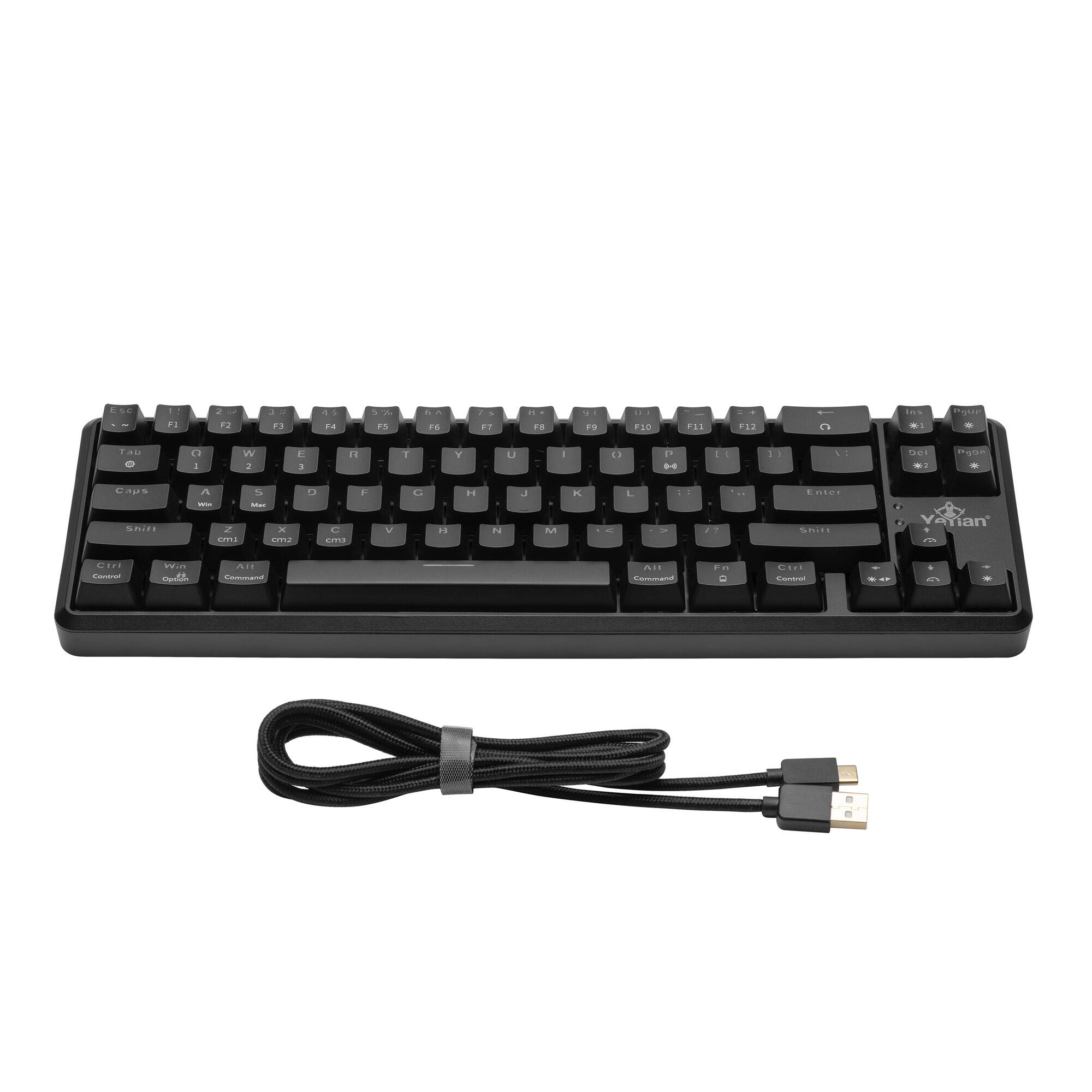 The text on the image is:

"Yarlan"

The keyboard layout is standard with the following keys:

- Top row: F1, F2, F3, F4, F5, F6, F7, F8, F9, F10, F11, F12
- Second row: Q, W, E, R, T, Y, U, I, O, P
- Third row: A, S, D, F, G, H, J, K, L
- Fourth row: Z, X, C, V, B, N, M
- Function keys: Tab, Caps Lock, Shift, Ctrl, Alt, Windows, Menu, Enter, Backspace
- Additional keys: Insert, Delete, Home, End, Page Up, Page Down, Arrow keys, Num Lock, Scroll Lock, Pause/Break
- Numeric keypad: 1, 2, 3, 4, 5, 6, 7, 8, 9, 0, +, -, *, /, Enter, Num Lock

The keyboard also has a USB cable with a USB-A connector.