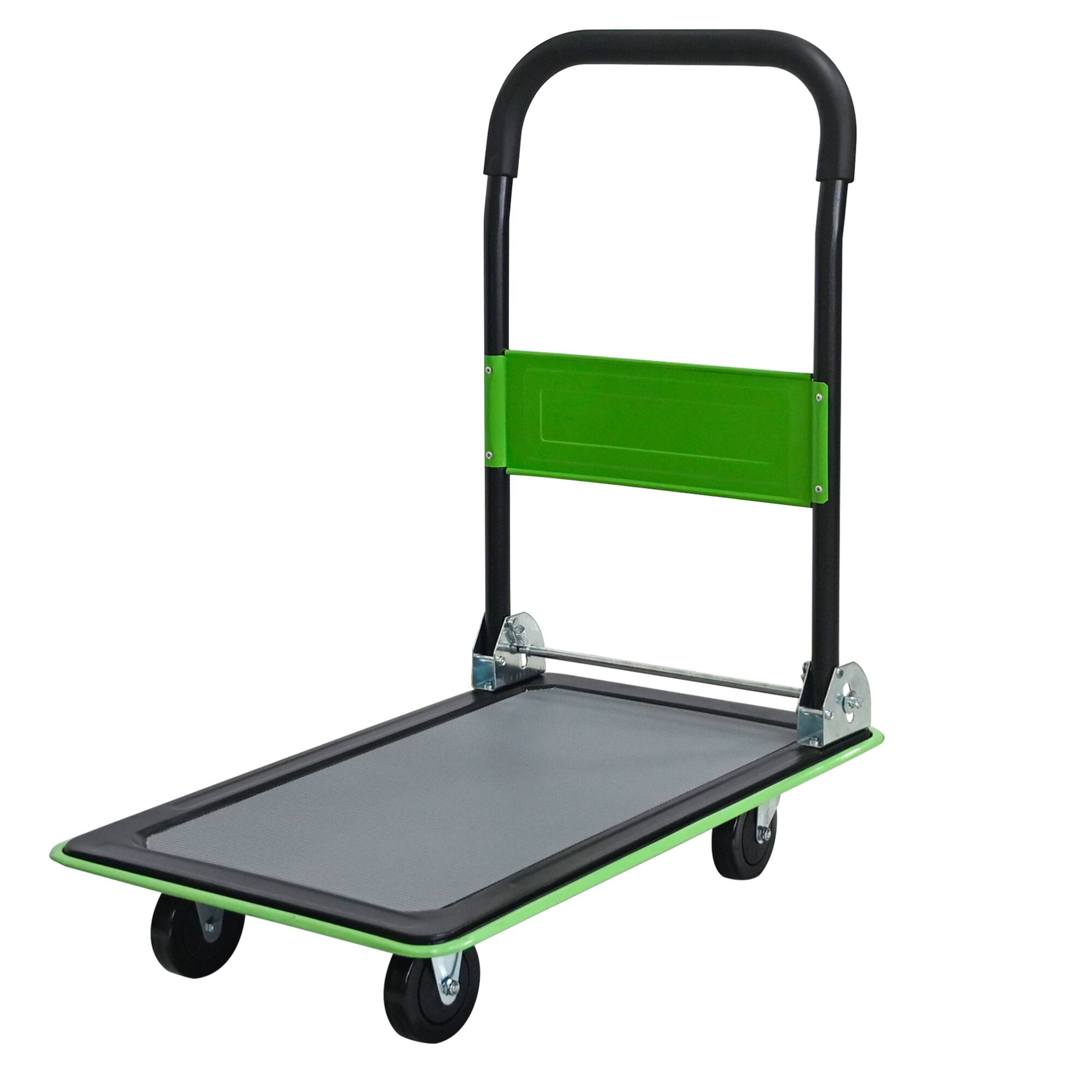 Front. ELEMENT ACE - Heavy Duty Foldable Flatbed Cart with Swivel Wheels for Efficient Loading and Storage - Green.