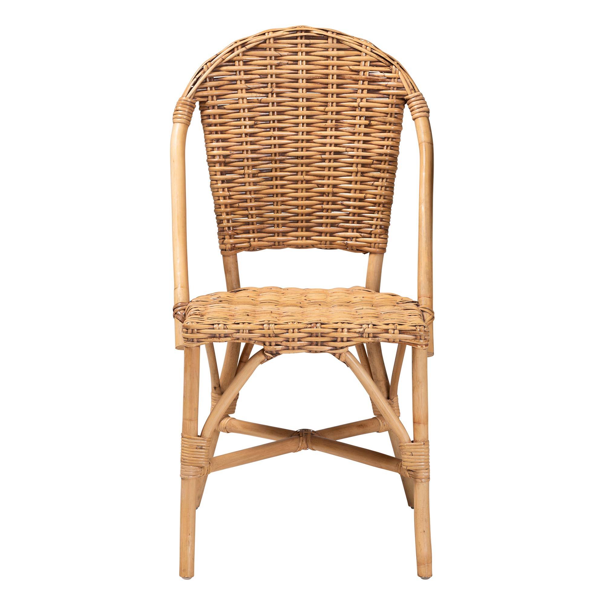 Angle. bali & pari - Neola Modern Bohemian Natural Rattan 2-Piece Dining Chair Set - Natural Brown.