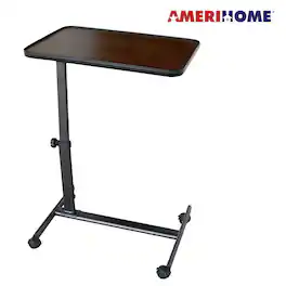 AmeriHome - Adjustable Height Rolling Over Bed Table 24 x 16 in - Brown