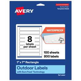 Avery - Waterproof Rectangle Labels, 1" x 7", 800 Total - White