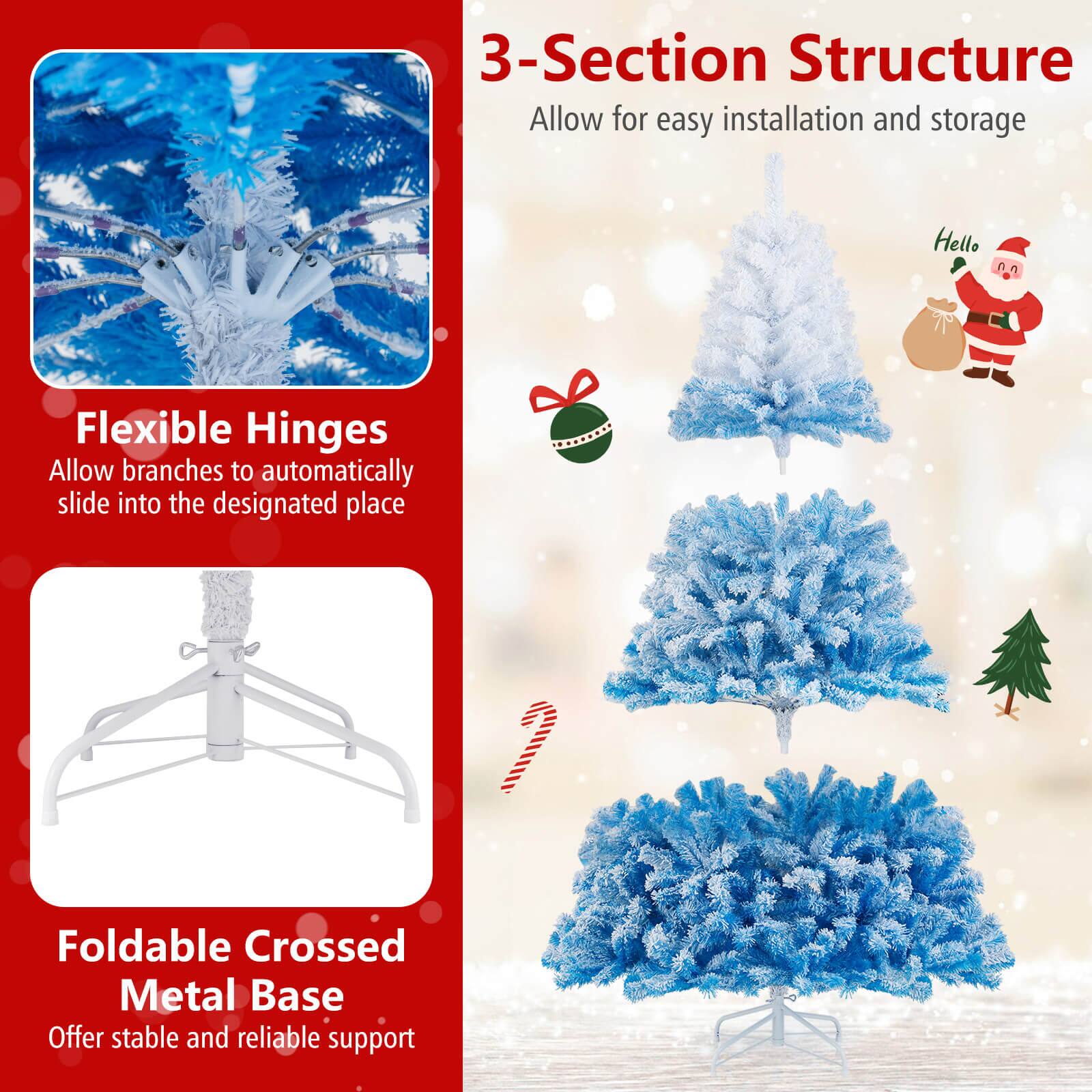 3-Section Structure  
Allow for easy installation and storage  

Flexible Hinges  
Allow branches to automatically slide into the designated place  

Foldable Crossed Metal Base  
Offer stable and reliable support