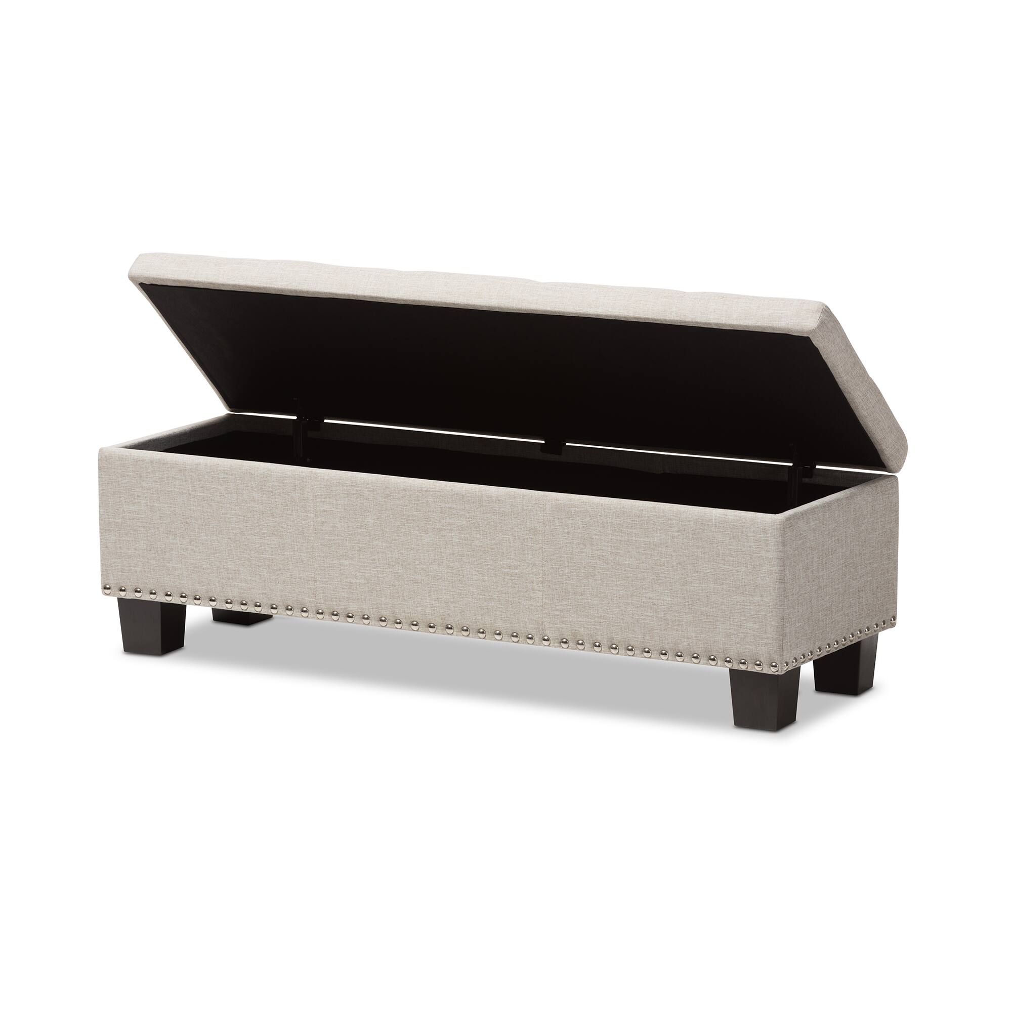 Angle. Baxton Studio - Hannah Modern and Contemporary Fabric Upholstered Button-Tufting Storage Ottoman Bench - Beige.