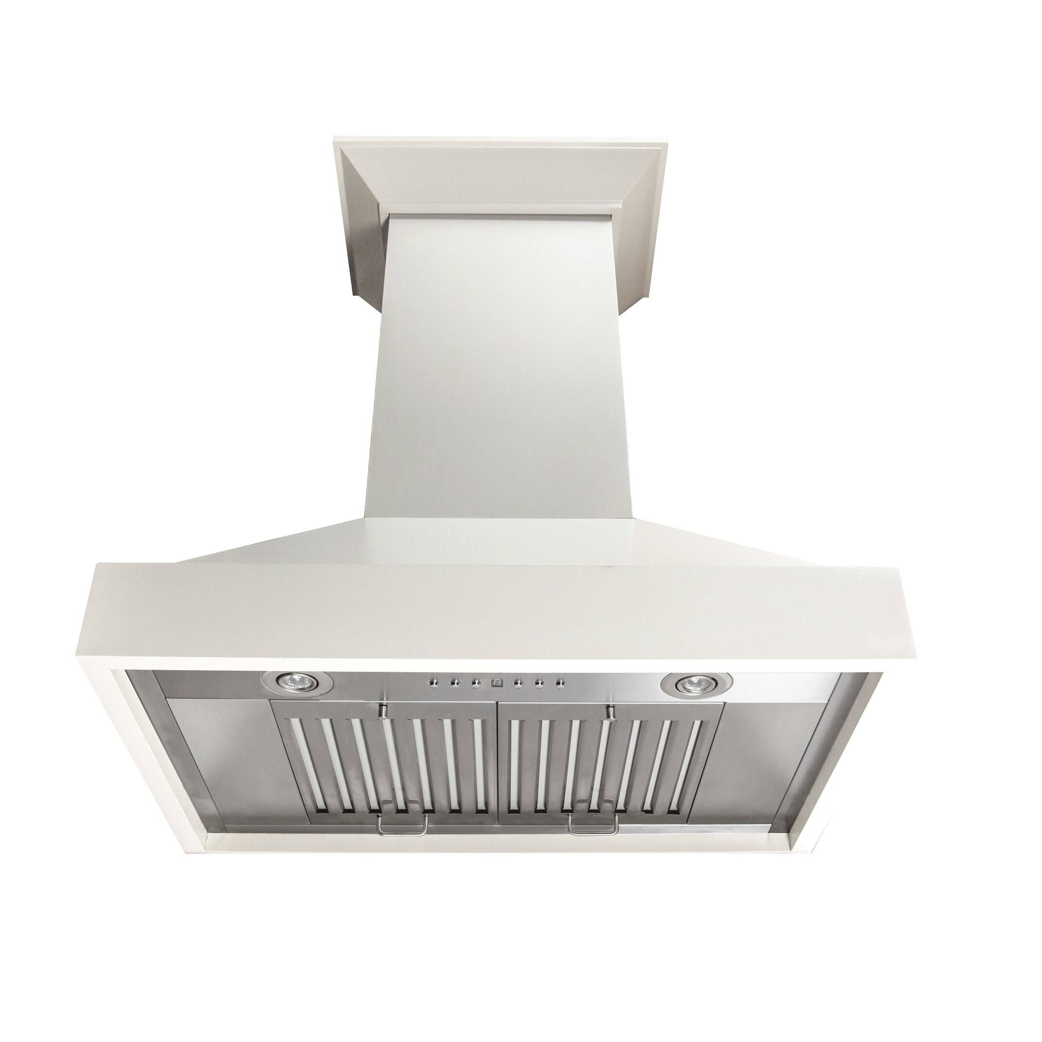 Back. ZLINE - ZLINE 48 in. Ducted Wooden Wall Mount Range Hood in Cottage White - Cottage White.
