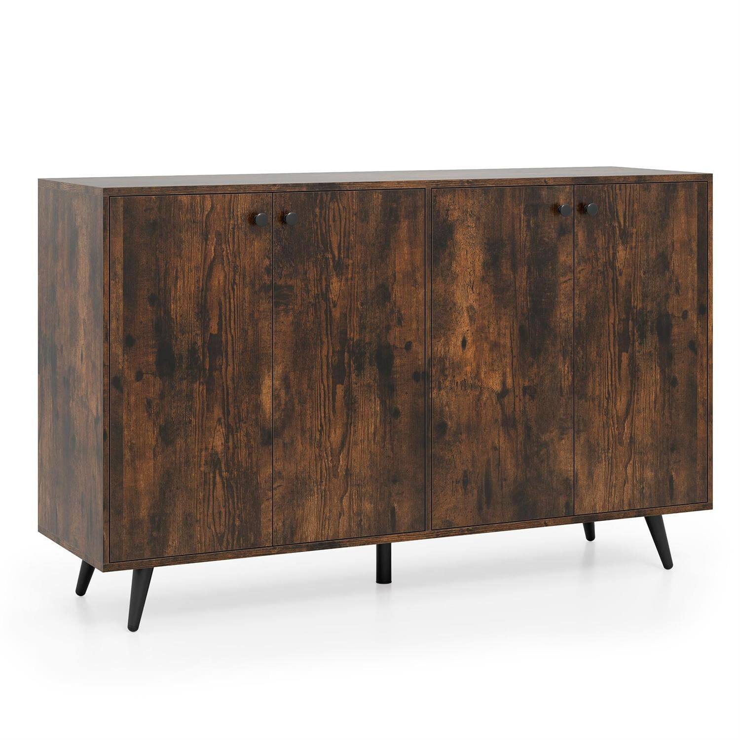 Alt View 1. Pefilos - Mid-Century Modern Sideboard,4-Door 2 Adjustable Shelves,5-Leg Support Anti-Tip,Rustic Brown & Black - Brown.