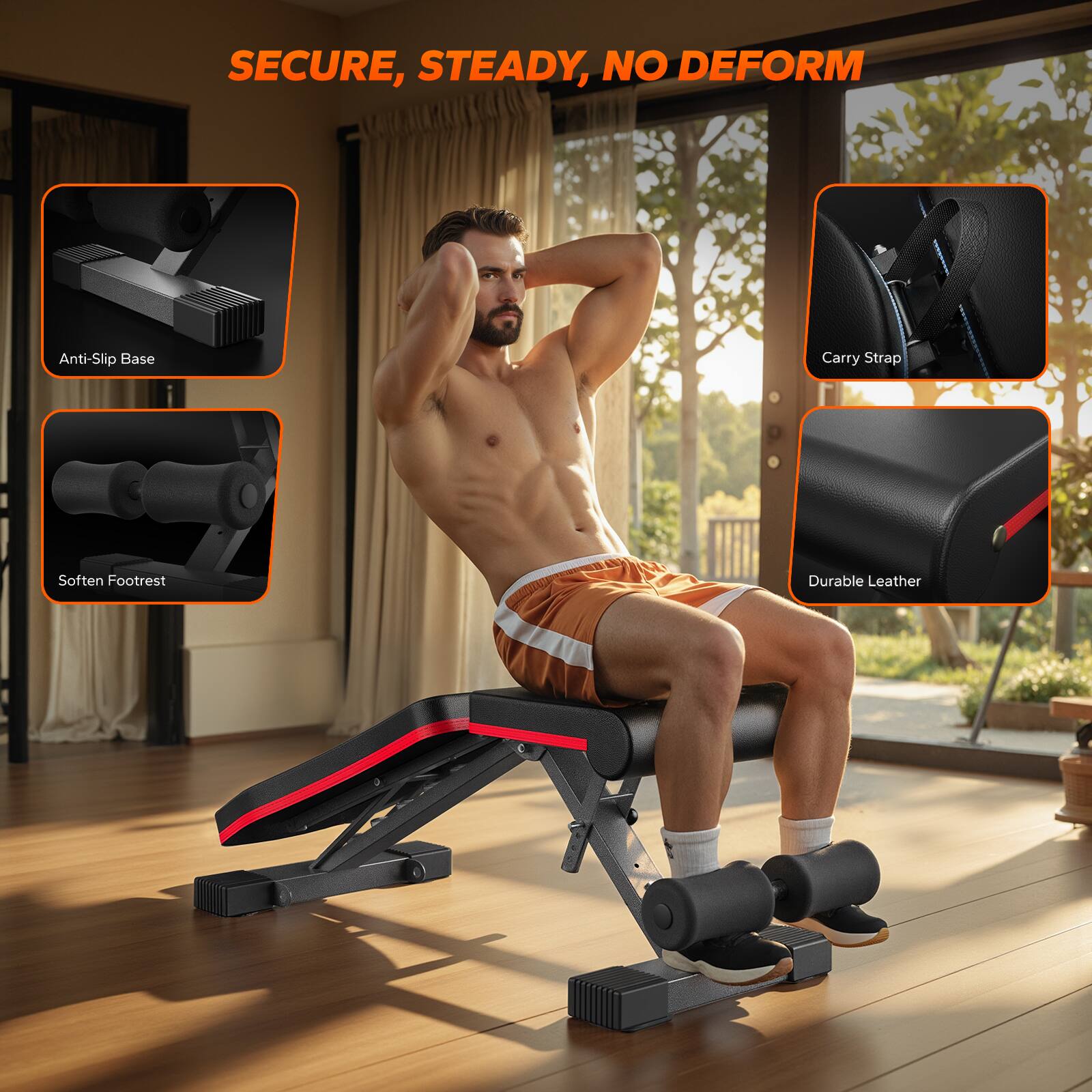 SECURE, STEADY, NO DEFORM

- Anti-Slip Base
- Soften Footrest
- Carry Strap
- Durable Leather