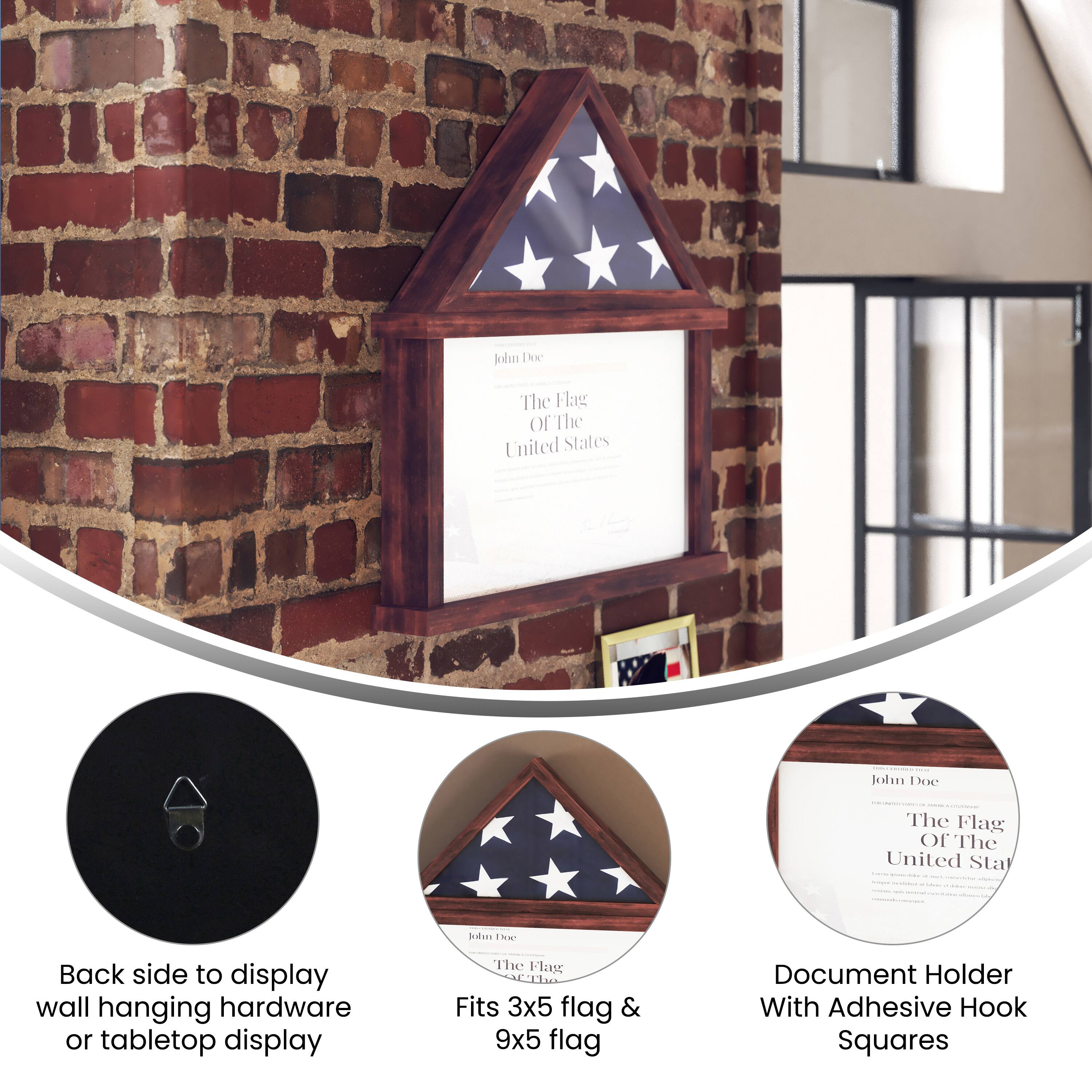 John Doe  
The Flag of The United States

Back side to display wall hanging hardware or tabletop display

Fits 3x5 flag & 9x5 flag

Document Holder With Adhesive Hook Squares