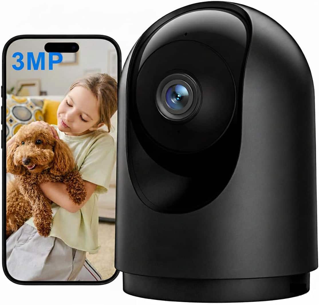 FINEAK - Indoor 2K Security Camera Night Vision, 2-Way Audio - Black