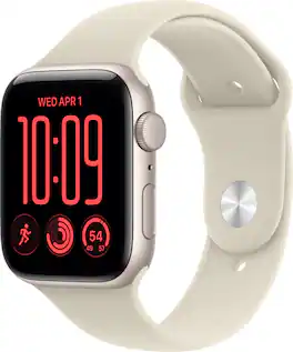 Apple Watch SE 3 (GPS) 44mm Aluminum Case with Sand Sport Band - S/M - Starlight - (2026)