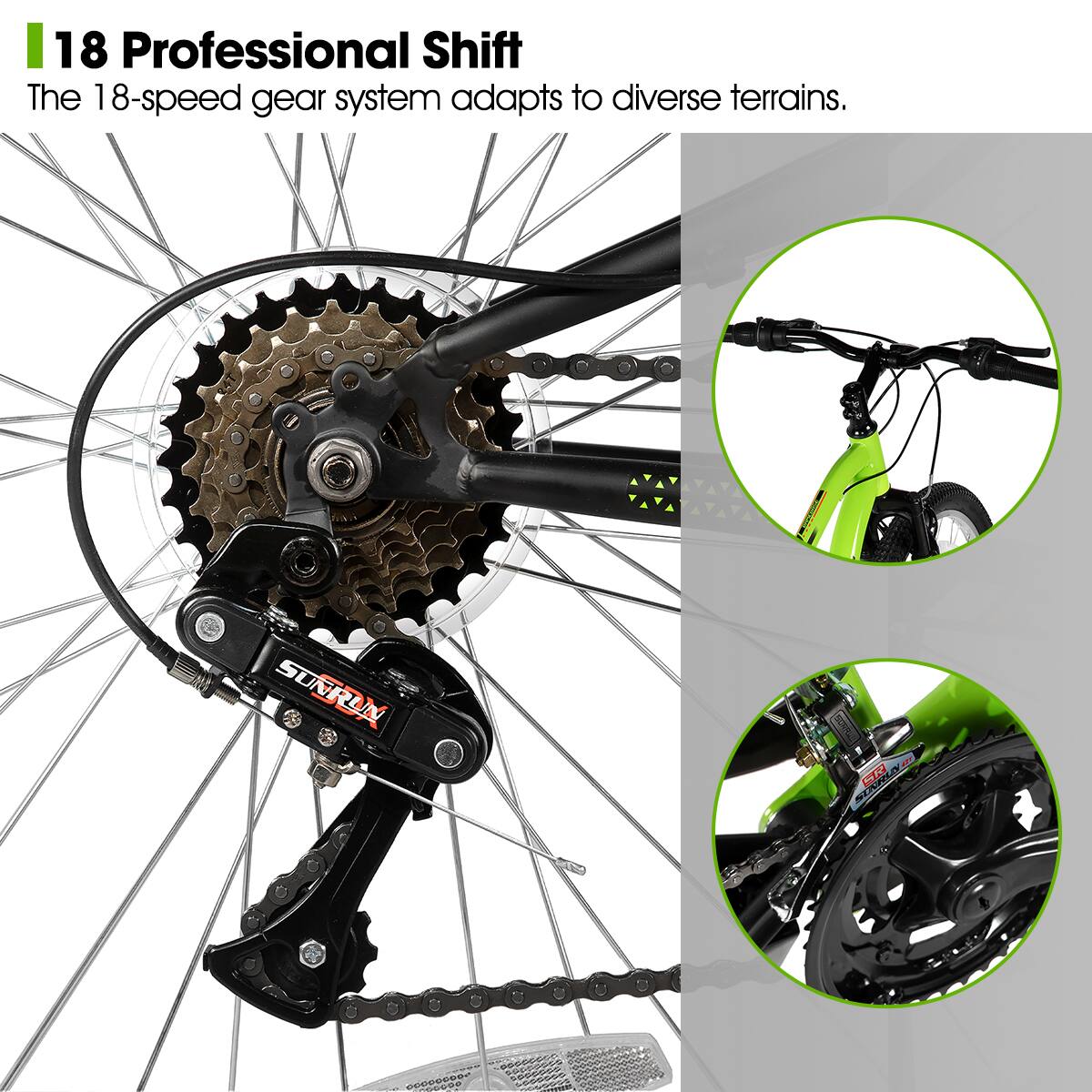 18 Professional Shift  
The 18-speed gear system adapts to diverse terrains.