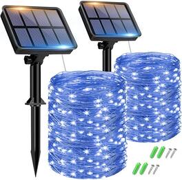 Veranti - 2-Pack Solar Fairy String Lights, 110FT 300 LED, 8 Modes, High-Efficiency Solar Panel, Waterproof Copper Wire Lights