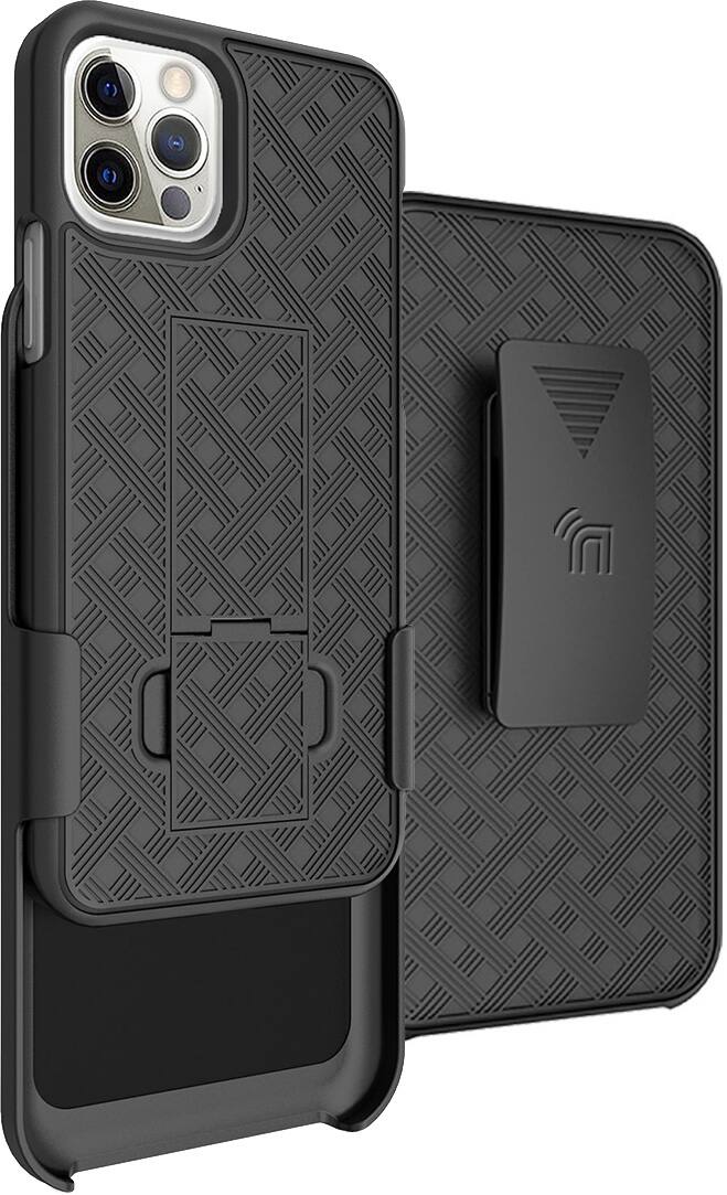 Front. Nakedcellphone - Slim Case with Stand and Belt Clip Holster for Apple iPhone 12 Pro Max - Black.