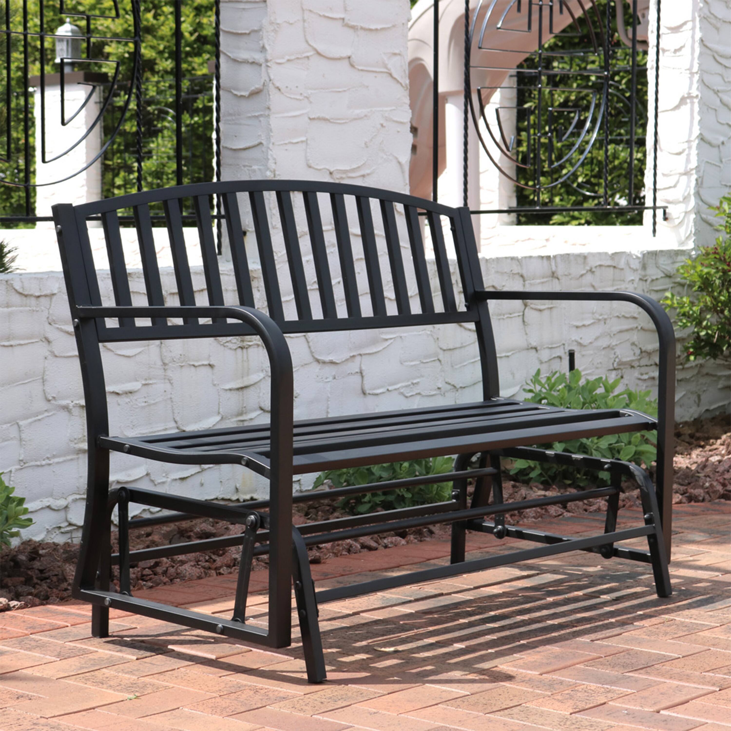 Alt View 3. Sunnydaze - 2-Person Steel Outdoor Glider Garden Bench - Black.