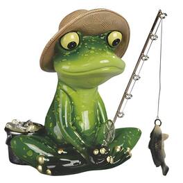 FC Design - 6"W Frog Fishing Figurine Statue Office Desk Tabletop Home Decor Gift - Multi-Color