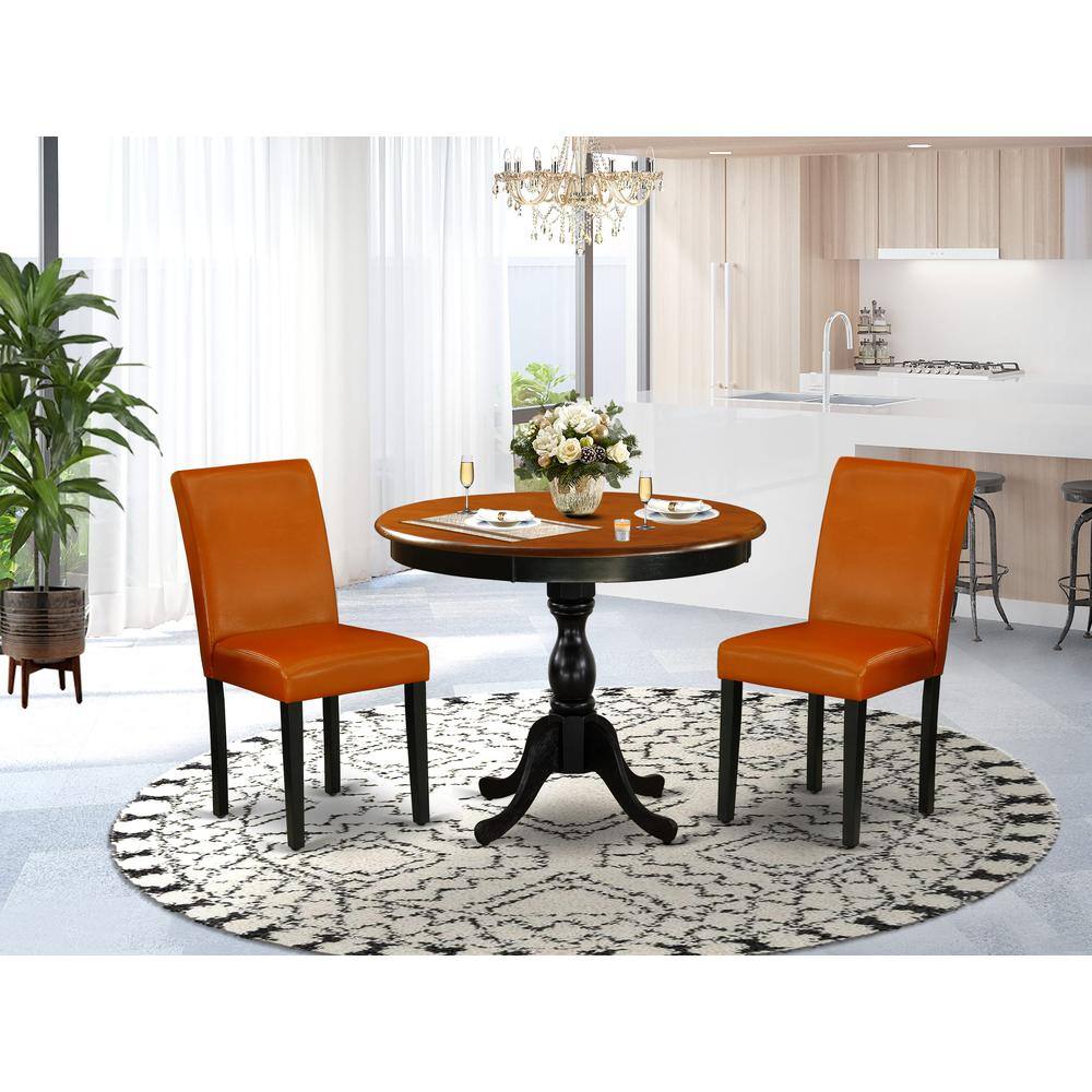 Angle. East West Furniture - East West Furniture 3-Piece Round Dining Table Set Contains a Dining Table and 2 Baked Bean PU Leather Mid Century - Multi-Color.