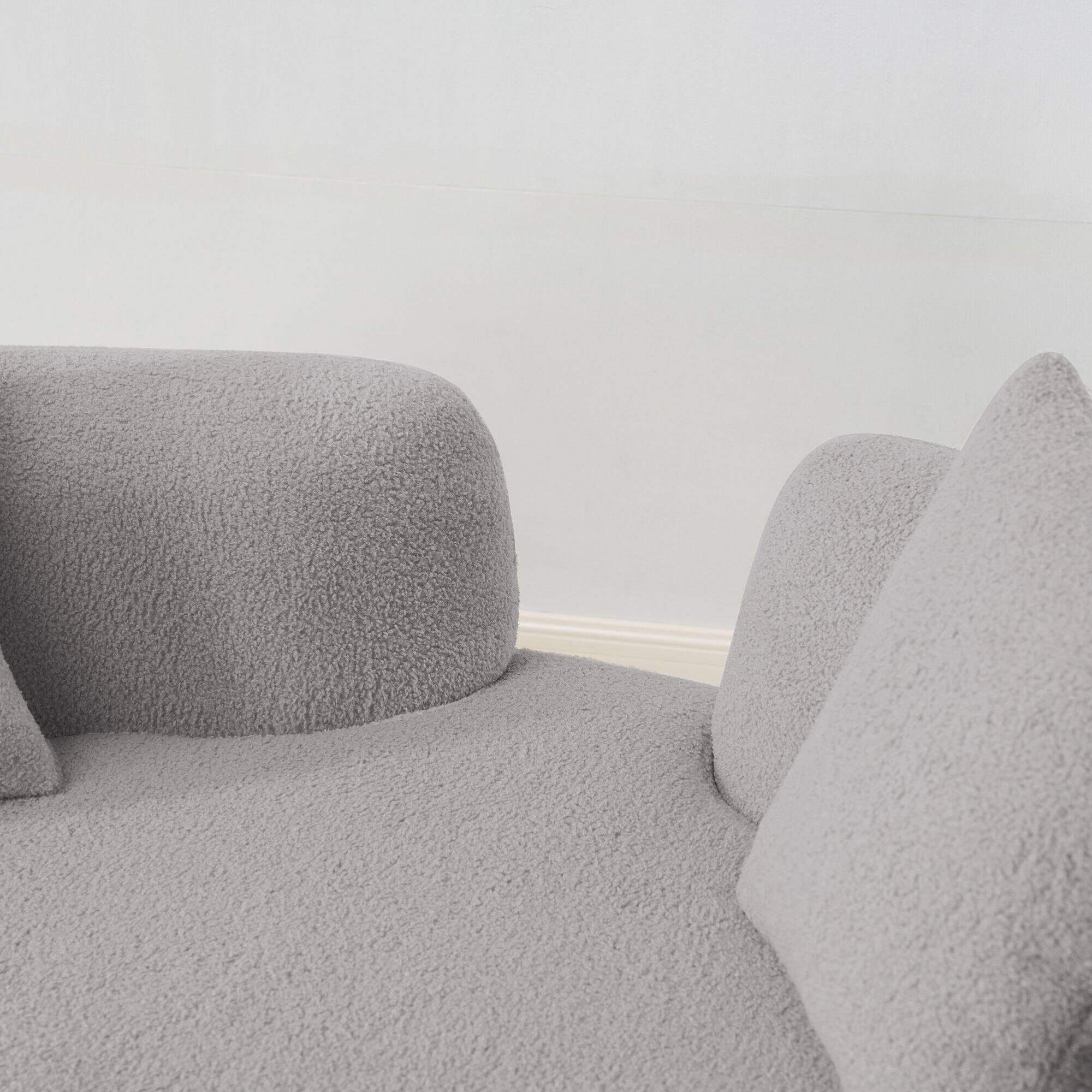 Alt View 4. GOODSILO - Modern Curved Loveseat Sofa with Teddy Velvet Fabric for Small Spaces and Apartments - Grey.