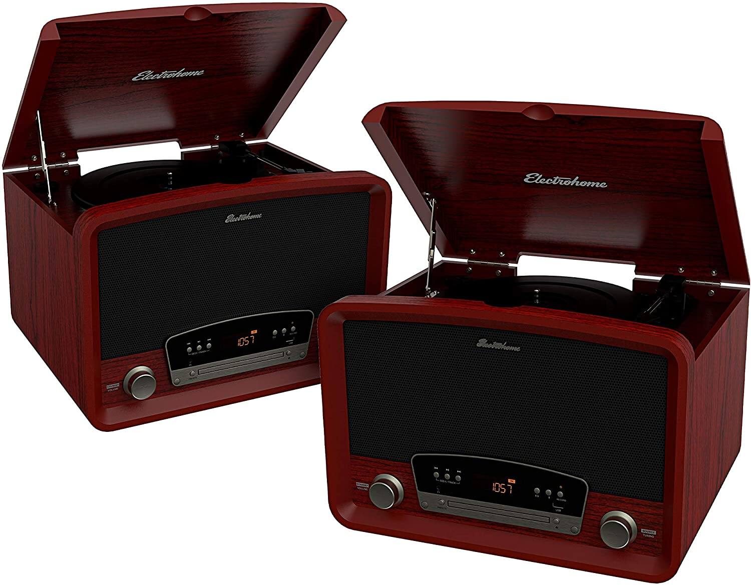 Electrohome - Kingston Vintage Vinyl Record Player Stereo System - 2 PACK - Cherry
