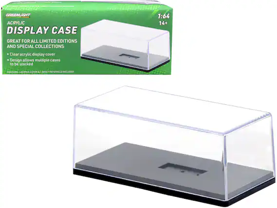 GREENLIGHT ACRYLIC DISPLAY CASE GREAT FOR ALL LIMITED EDITIONS AND SPECIAL COLLECTIONS 1:64 14+ Clear acrylic display cover Design allows multiple cases to be stacked CONTAINS 1 ACRYLIC COVER & BASE - NO VEHICLE INCLUDED