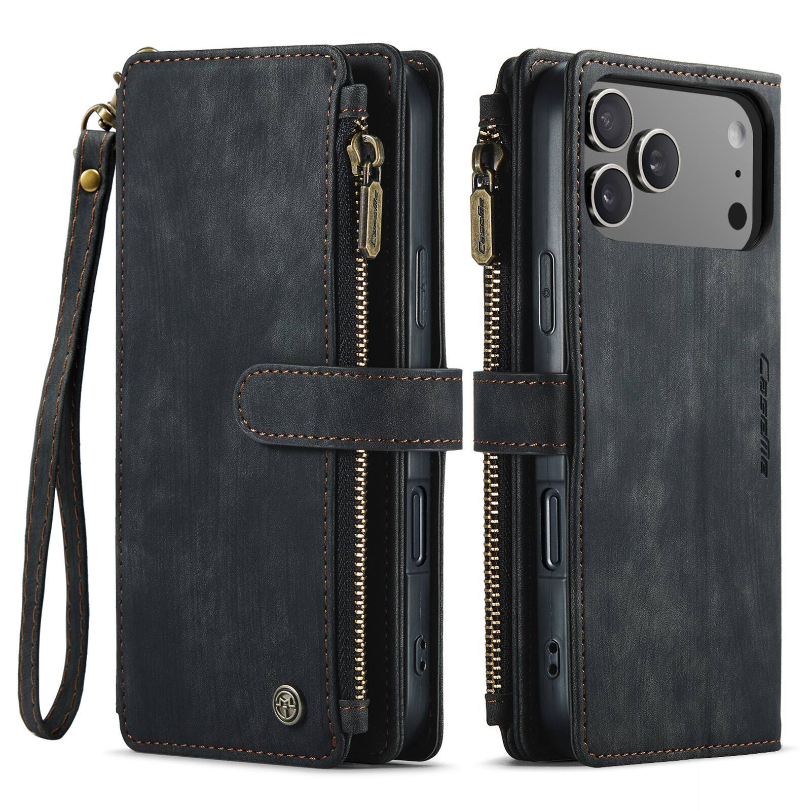 Alt View 4. UUCOVER - Wallet Case for Apple iPhone 17 Pro Max with Zipper Pocket, Card Cash Holder and Wrist Strap, Magnetic Flip Stand Cover - Black.